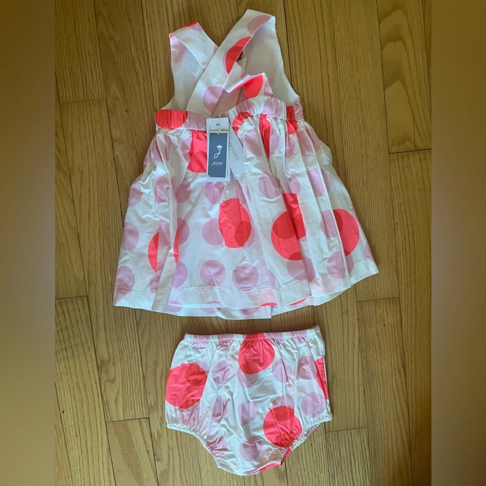 NWT Jacadi Baby Girl Neon Pink Dot cross-back dress 18mo - Picture 3 of 4